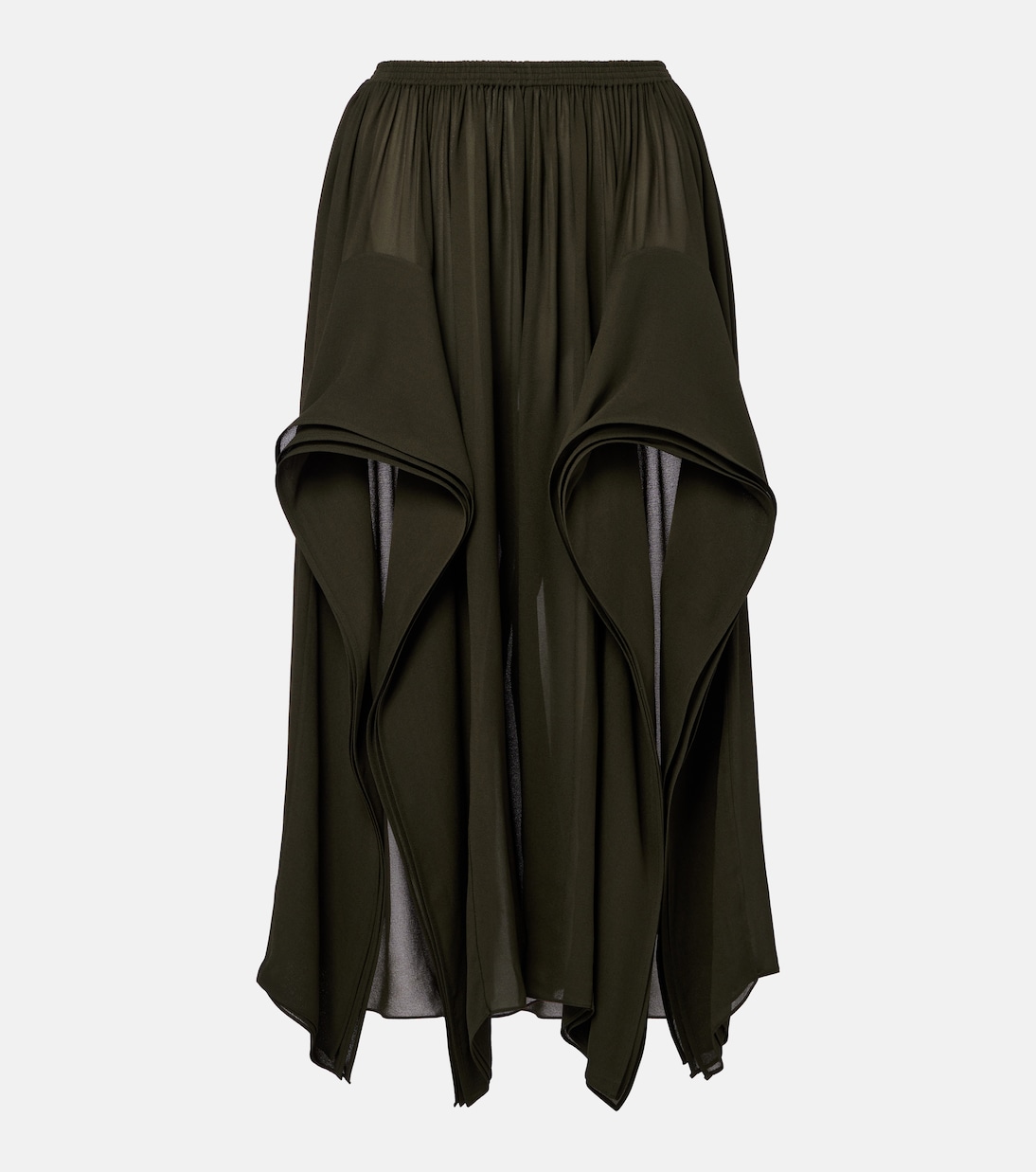 

Брюки-шорты из жоржета с оборками Alaïa, оливковый