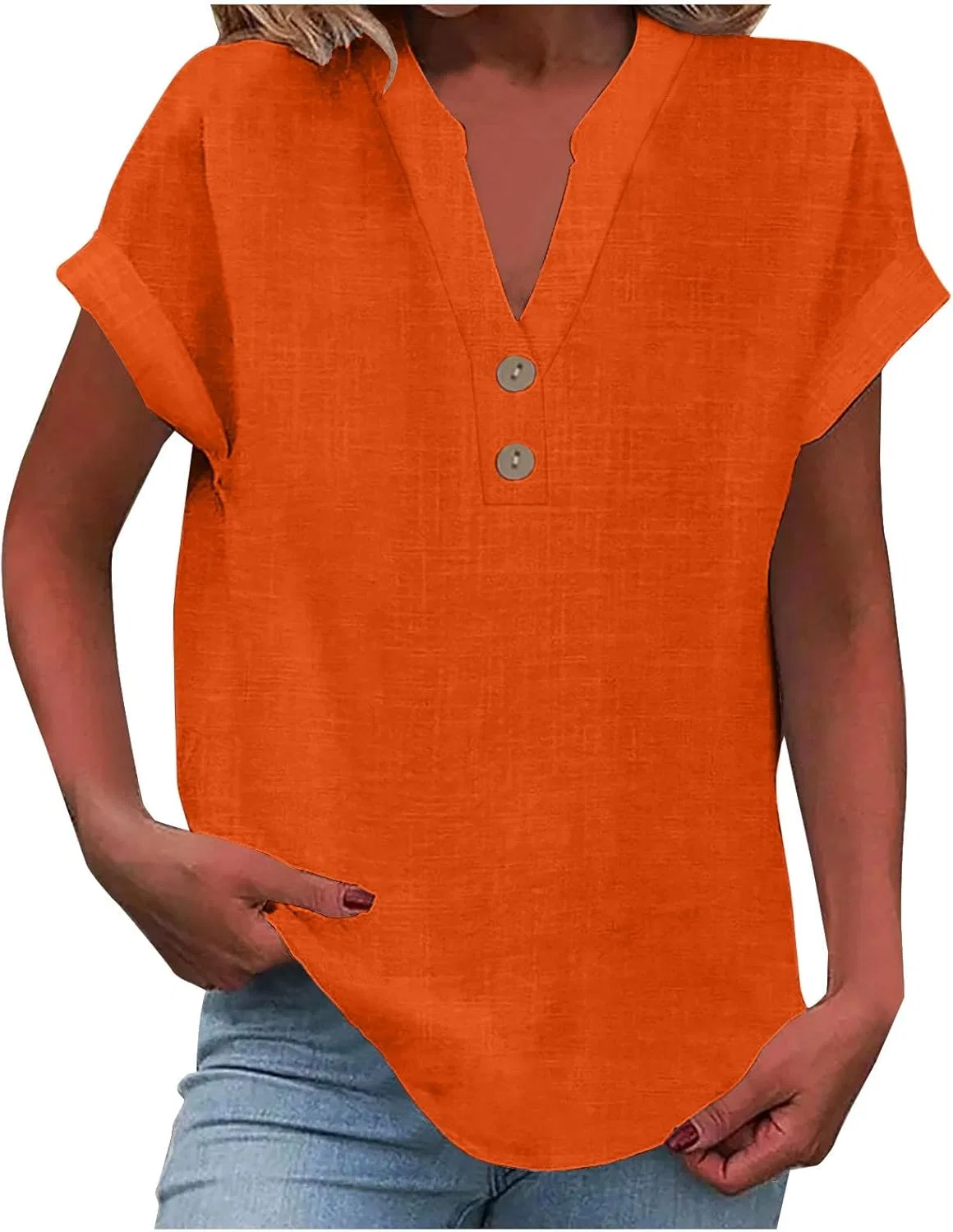 Футболка с V-образным вырезом, Linen Button Down, оранжевая