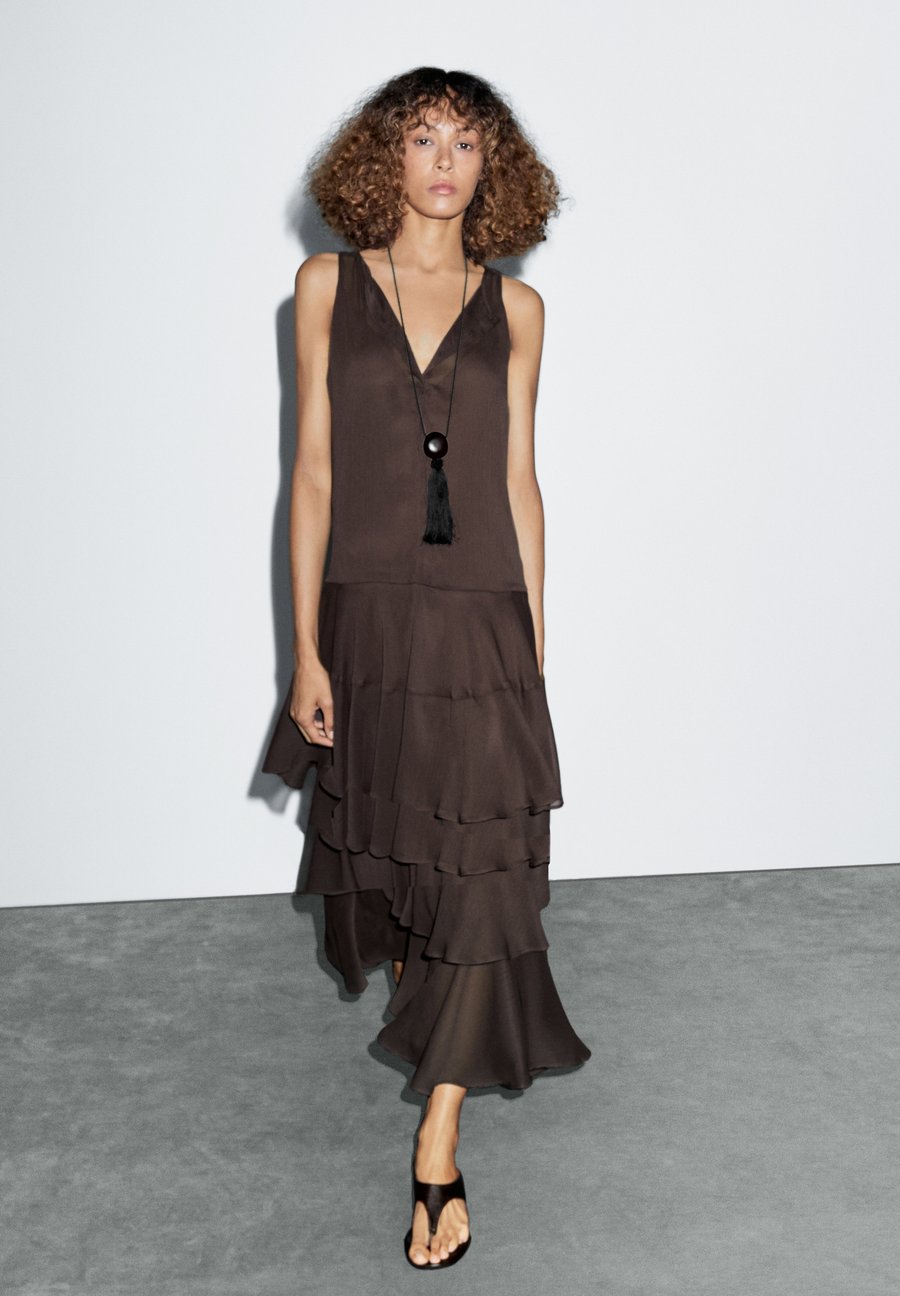 

Платье Massimo Dutti LONG FLOWING WITH RUFFLES, Mottled Dark Brown