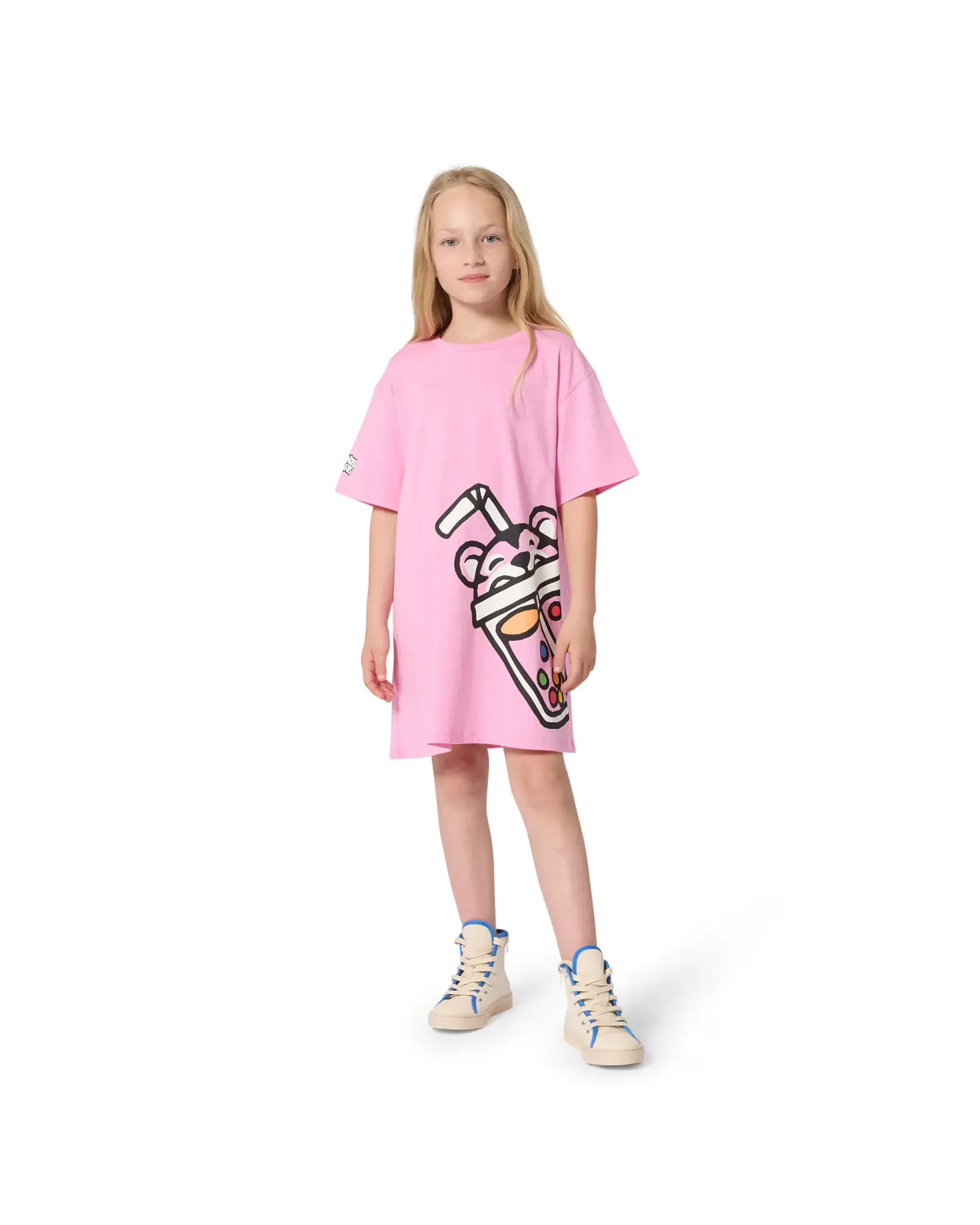 Детское платье с рукавами фонариками с узором из хлопка Kenzo Kids, розовый — фото 2