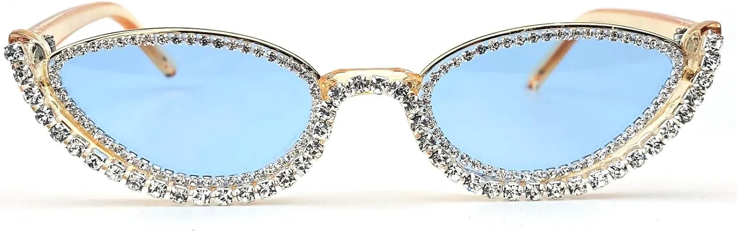 

Модные солнцезащитные очки «кошачий глаз» со стразами для женщин, ретро-стиль, узкие солнцезащитные очки «кошачий глаз» с бриллиантами, винтажный стиль mincl, Blue