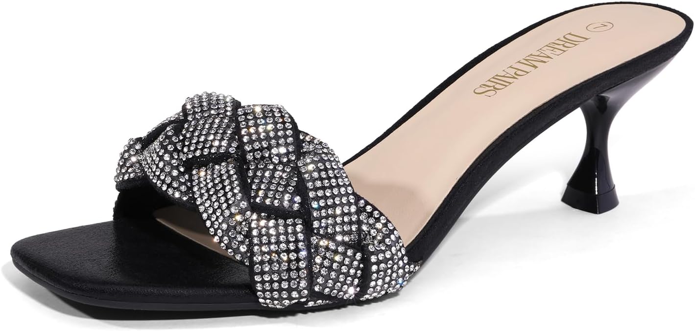 

Туфли на каблуке DREAM PAIRS для женщин, с открытым носком, низким каблуком-китен, украшенные стразами, сексуальные туфли-стилеты, босоножки на каблуке для вечеринок, выпускного, танцев и вечерних платьев, черный