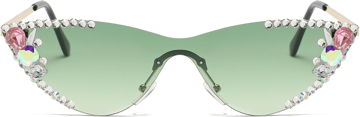 

Винтажные солнцезащитные очки без оправы со стразами для женщин, модные очки с градиентными линзами в форме «кошачьего глаза», блестящие бриллиантовые очки для женщин mincl, Green