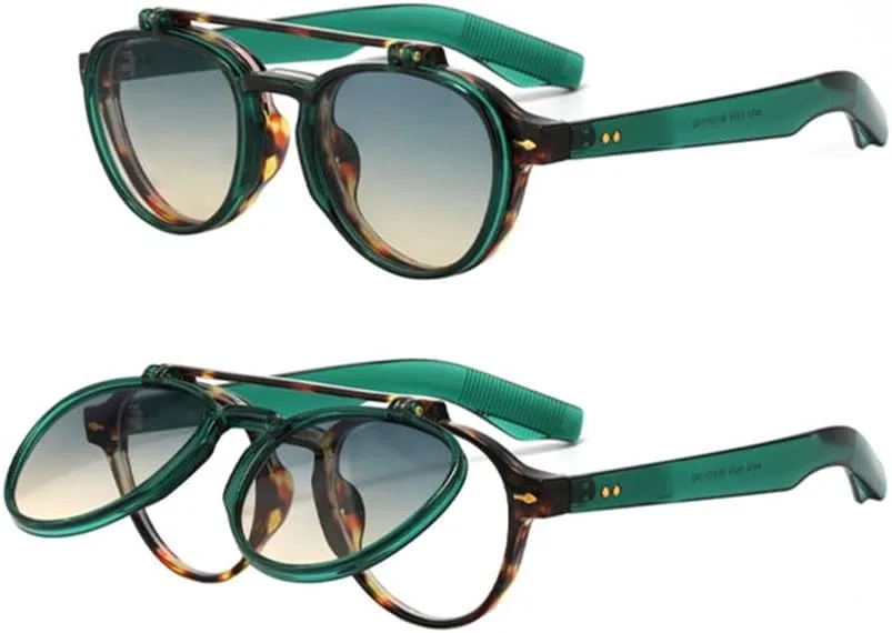 

Круглые солнцезащитные очки с откидной крышкой, женские и мужские, в стиле ретро-панк, градиентные, с защитой от УФ-излучения UV400 HCPIHF, Green Demi Green