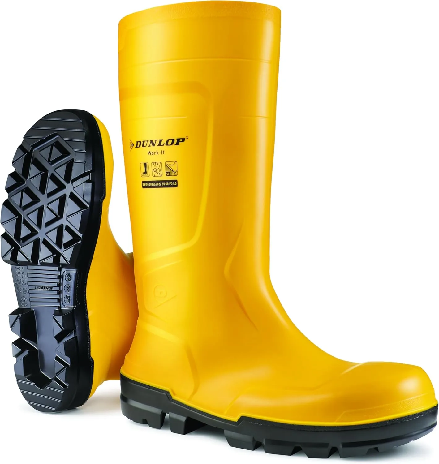 Рабочие ботинки DUNLOP Work-It S5 PUH для мужчин и женщин - Водонепроницаемые защитные ботинки со стальным носком - Ботинки для строительных площадок - Химически и противоскользящие - Желтые - Размеры от 35 до 50