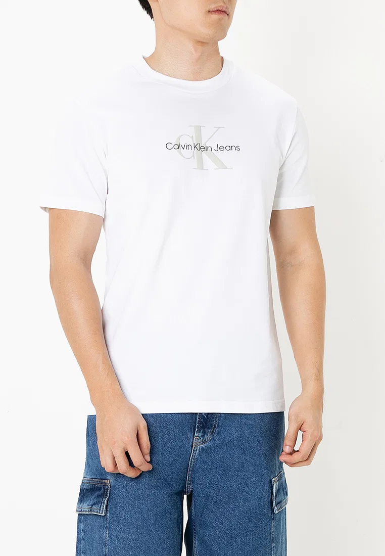 Футболка с принтом, короткий рукав, Crackled Print Tee Calvin Klein, ярко-белый