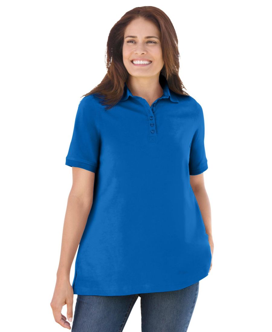 

Женская поло-рубашка больших размеров с коротким рукавом Woman Within, Bright cobalt