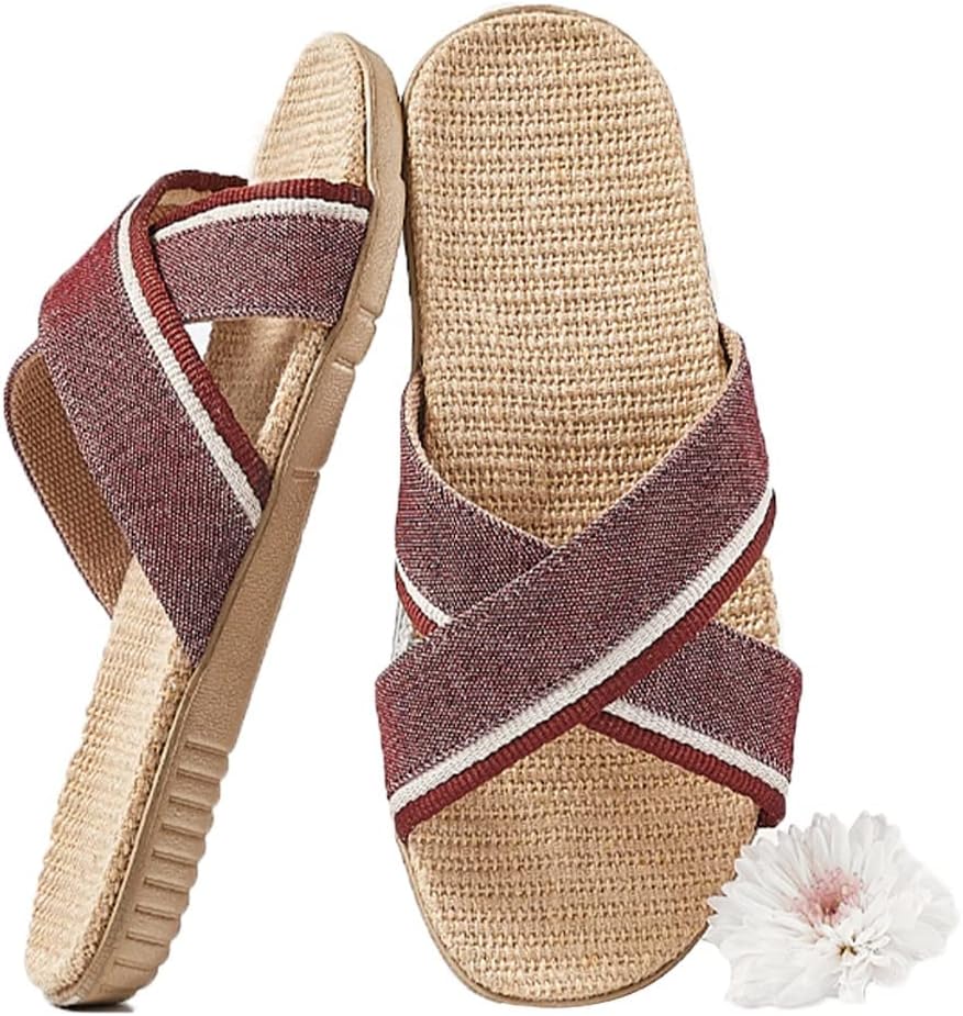 

Тапочки XUEMML для женщин летние для дома, льняные тапочки унисекс, сандалии с открытым носком, дышащие шлепанцы, подошва EVA, хлопковые тапочки с перекрестными ремешками, темно-серый