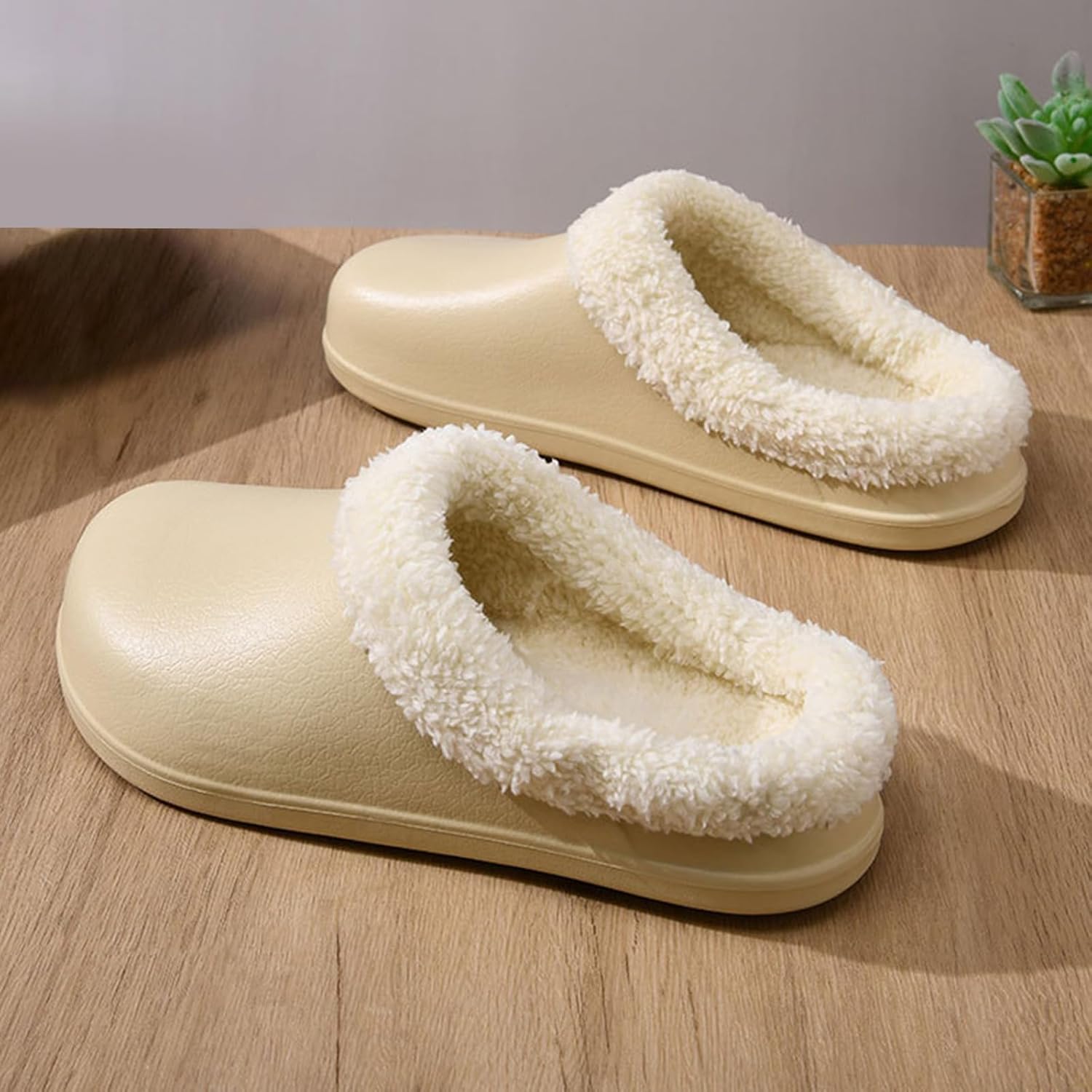 Женские сабо с меховой подкладкой для дома и улицы Jyswoshoe, хаки — фото 4