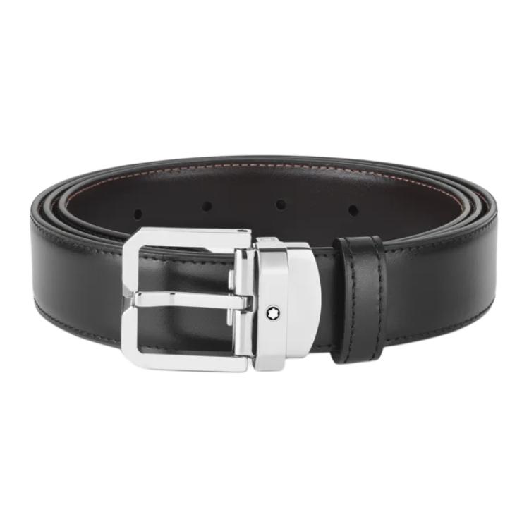 

MONTBLANC Кожаный ремень унисекс черный коричневый шириной 3 см, Black Brown