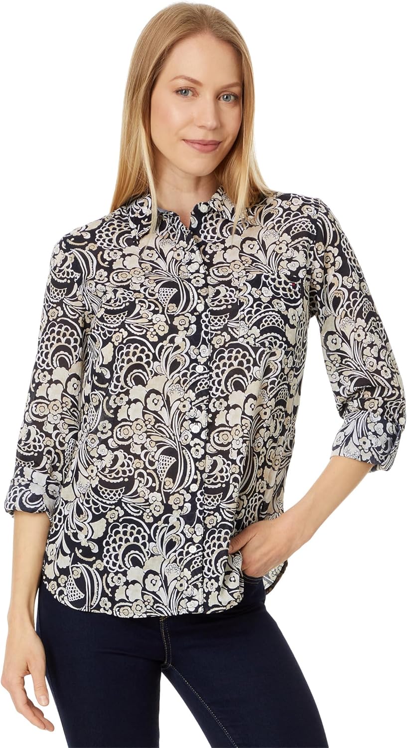 

Женская клетчатая рубашка с люрексом Tommy Hilfiger на пуговицах, Sky Captain/Bright White