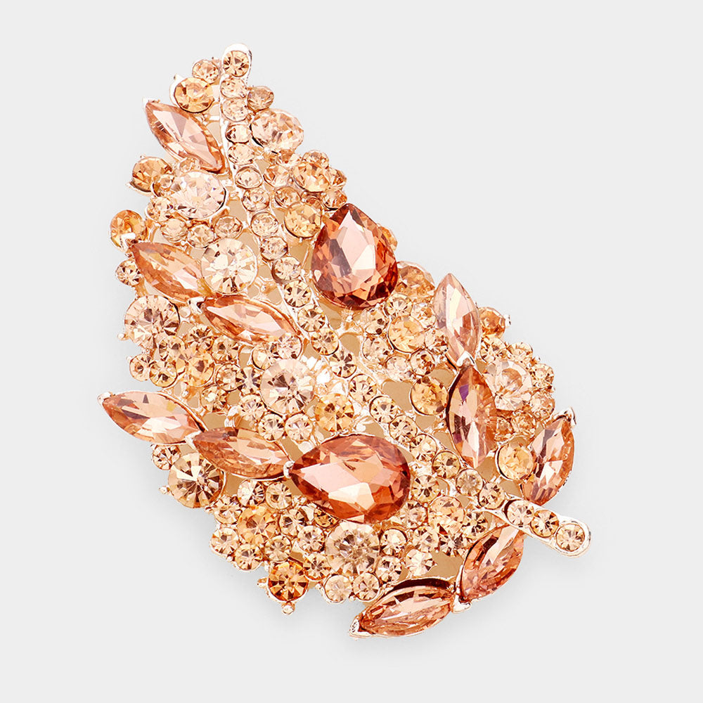 

Брошь-булавка в виде листочка из стекла и хрусталя Fashnzfab, Peach, Rose Gold
