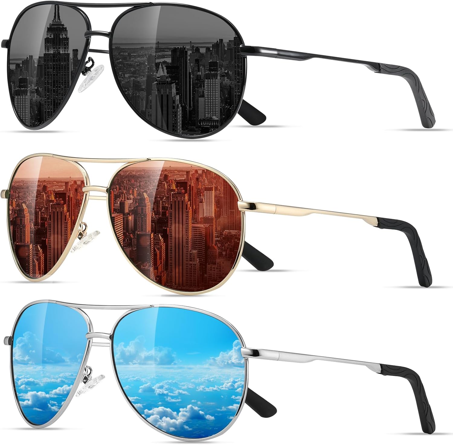 

Поляризованные солнцезащитные очки-авиаторы Eiuizah для мужчин и женщин — классические солнцезащитные очки для вождения, рыбалки и защиты от УФ-излучения, A5(3 Pack) Black/Brown/Ice Blue