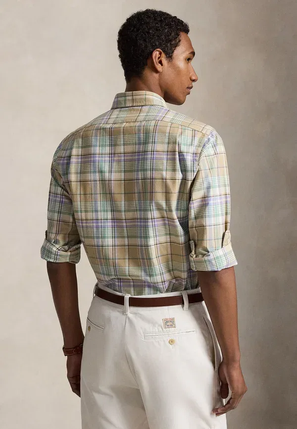 Рубашка оксфордская Polo Ralph Lauren, хаки выцветший мятный мульти — фото 3