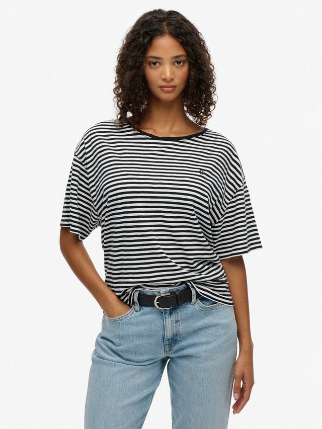 

Футболка Studios с полосками и удлиненным плечом Superdry, Black/White Stripe