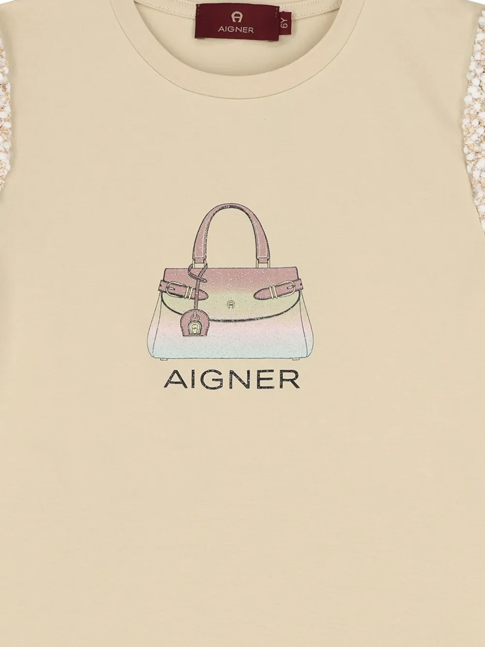 Повседневное платье с логотипом на сумке, украшенное пайетками Aigner Kids, коричневый — фото 3