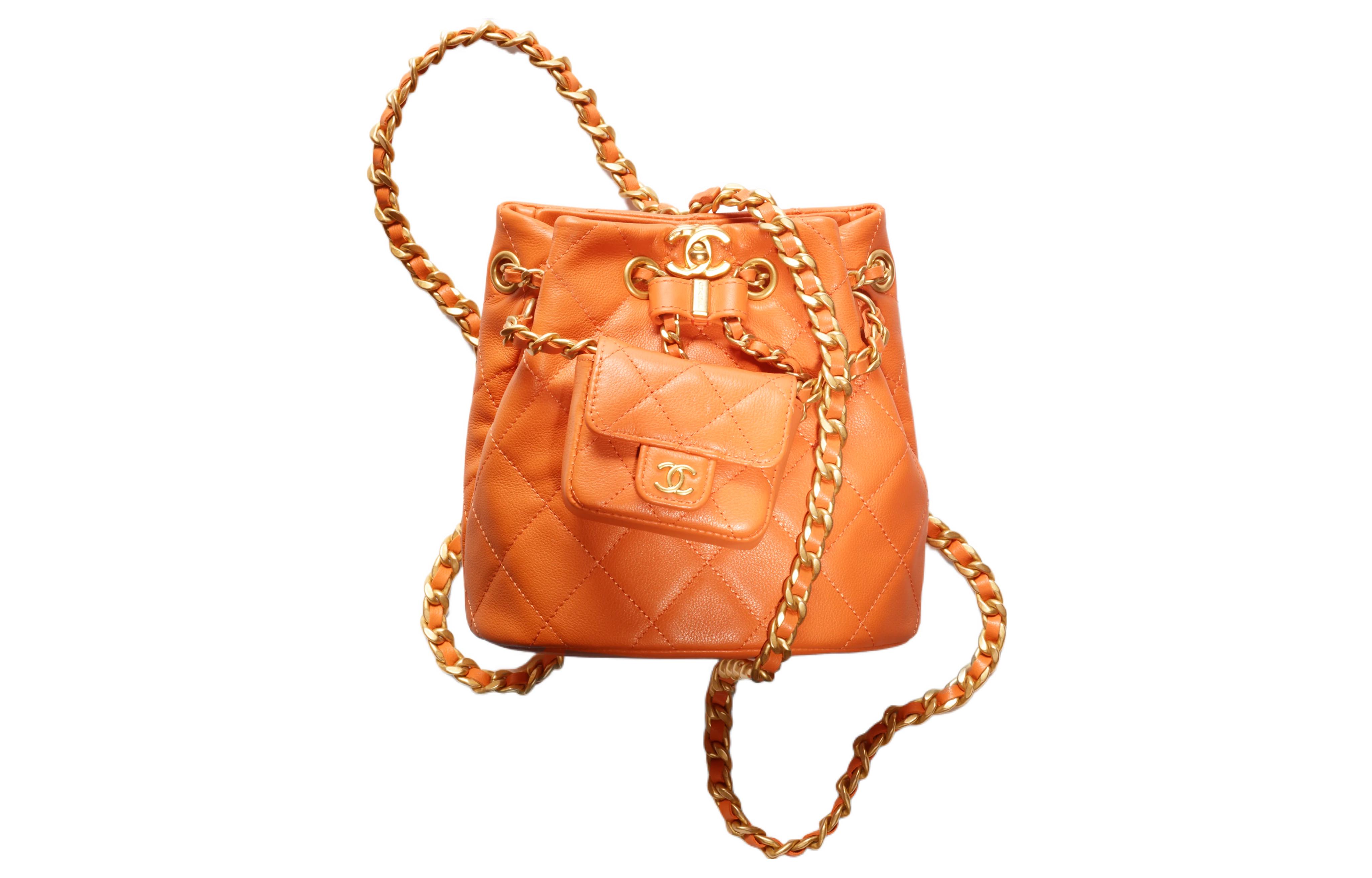 

Комбинированный рюкзак из телячьей кожи, маленький рюкзак для женщин orange CHANEL