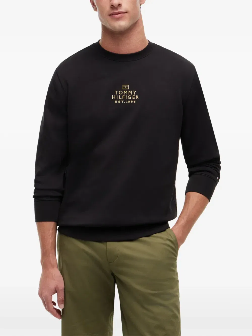 Джемпер с вышитым логотипом и круглым вырезом Tommy Hilfiger, черный — фото 3