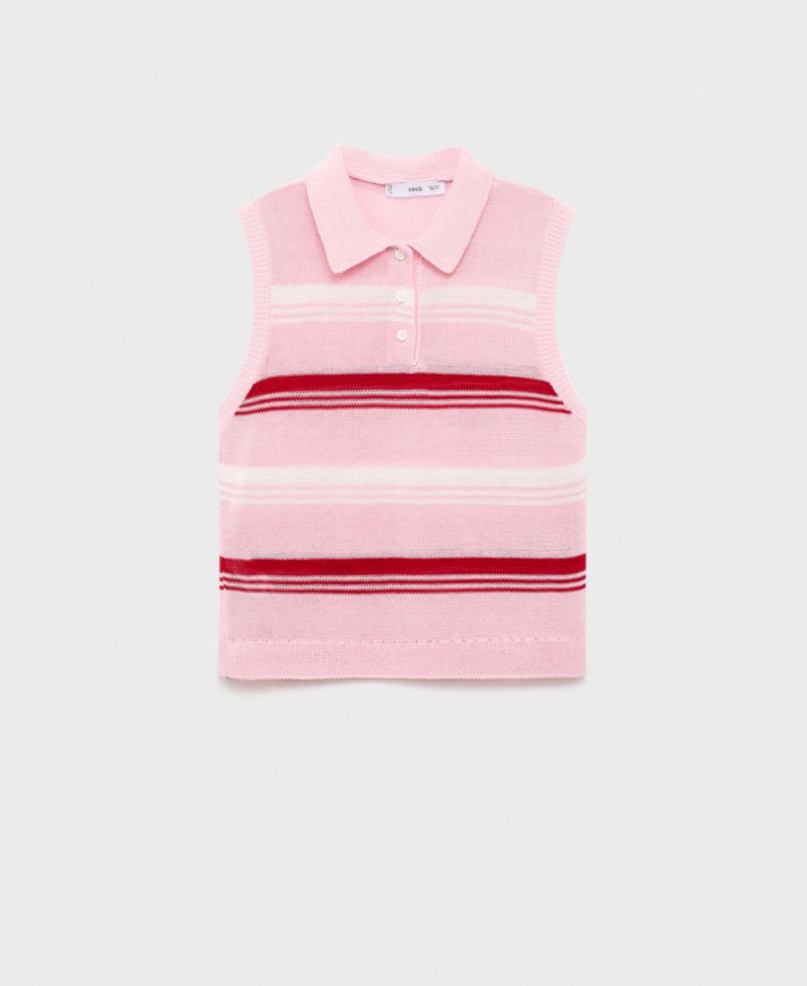 

Женская трикотажная блузка в полоску с воротником-поло MANGO, Pastel Pink