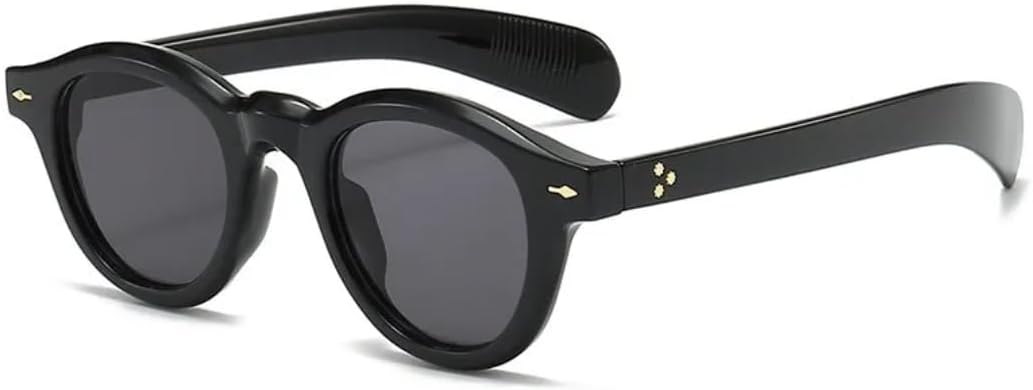 

Ретро круглые солнцезащитные очки для женщин и мужчин, винтажные, с заклепками, в маленькой оправе, простые, модные, с защитой от УФ-излучения UV400 UATXTAU, Black Black