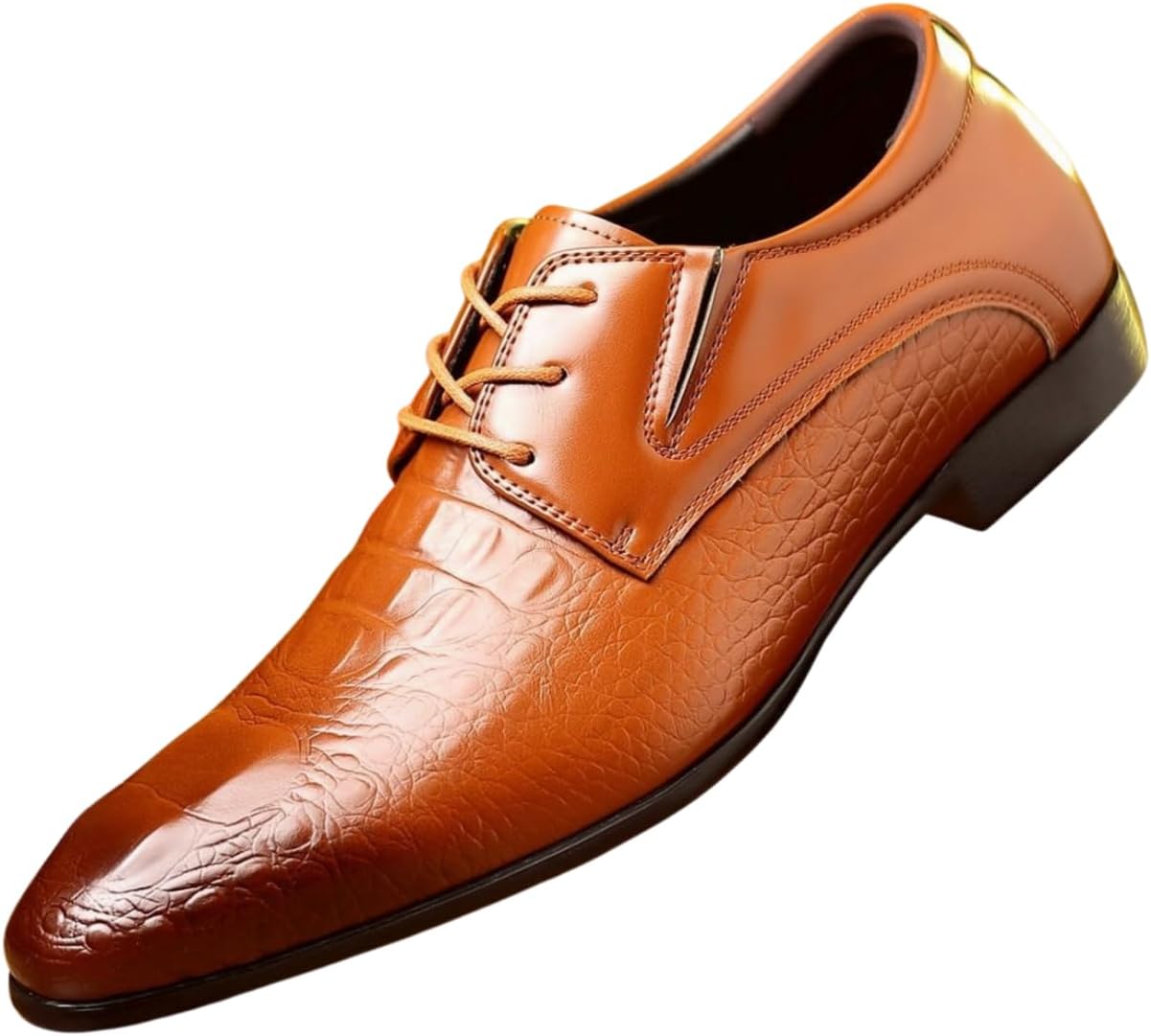 

Мужские классические оксфорды Santimon из кожи с тиснением под крокодила, шнуровка, формальные деловые и свадебные туфли, коричневый