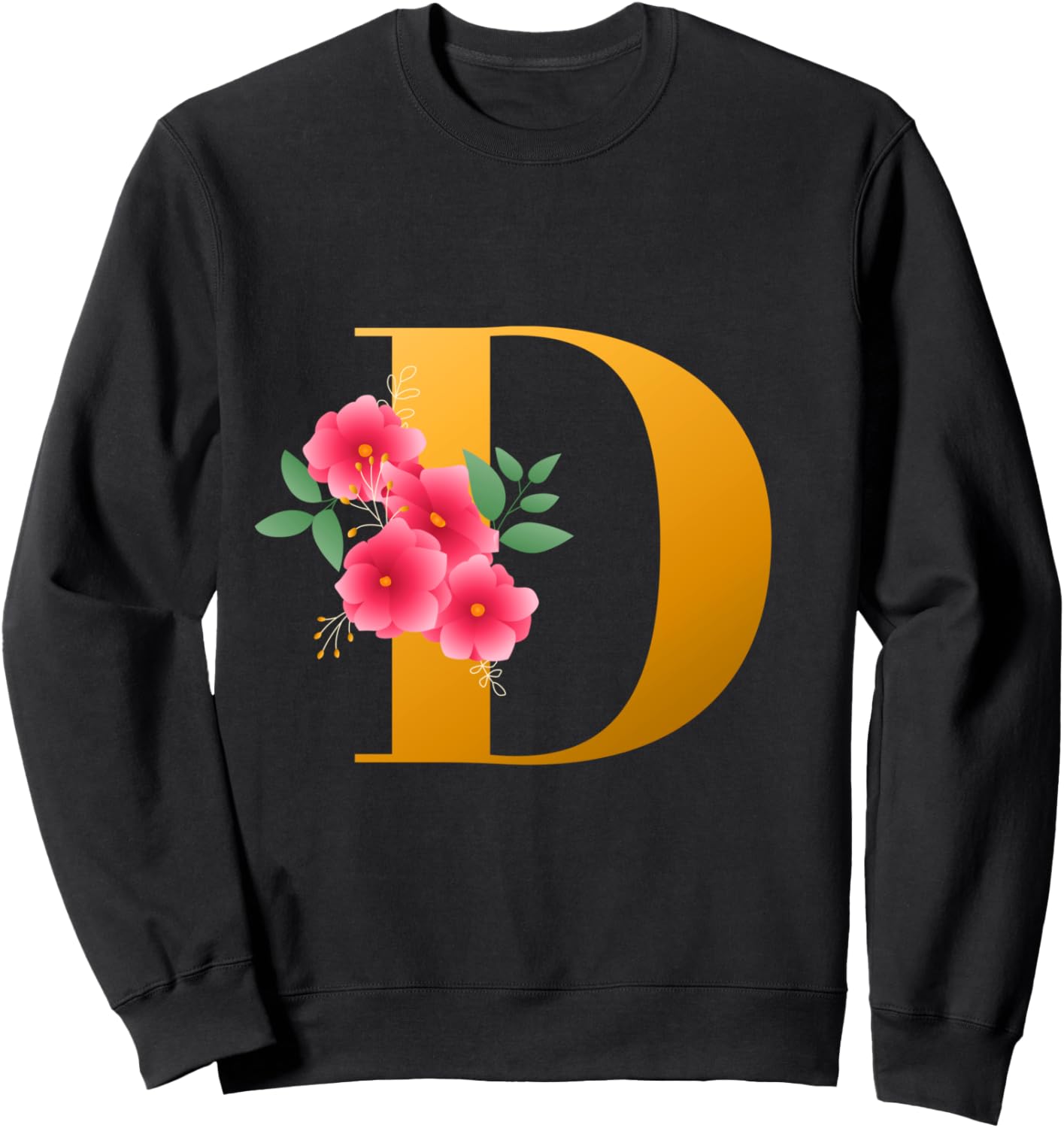 

Стильная толстовка с цветочным рисунком и милой монограммой в виде буквы D, черная Bahaa'S Tee