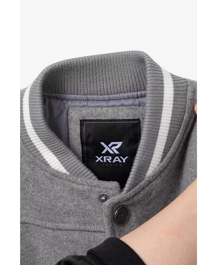 Вязаная бомбер-куртка для мальчиков с рукавами из зернистой PU-кожи XRAY, мультиколор — фото 4