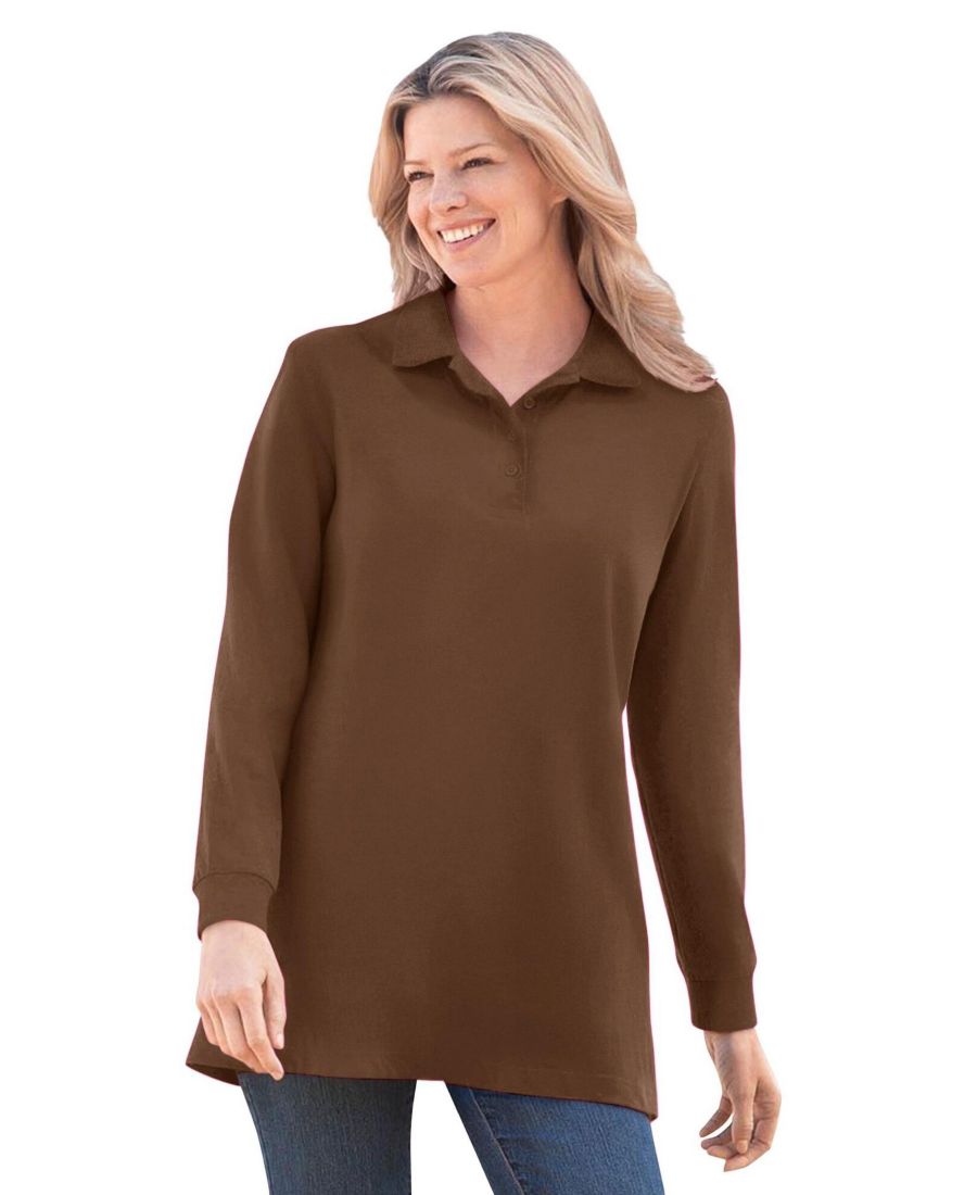 

Женская рубашка-поло с длинными рукавами больших размеров Woman Within, Chocolate