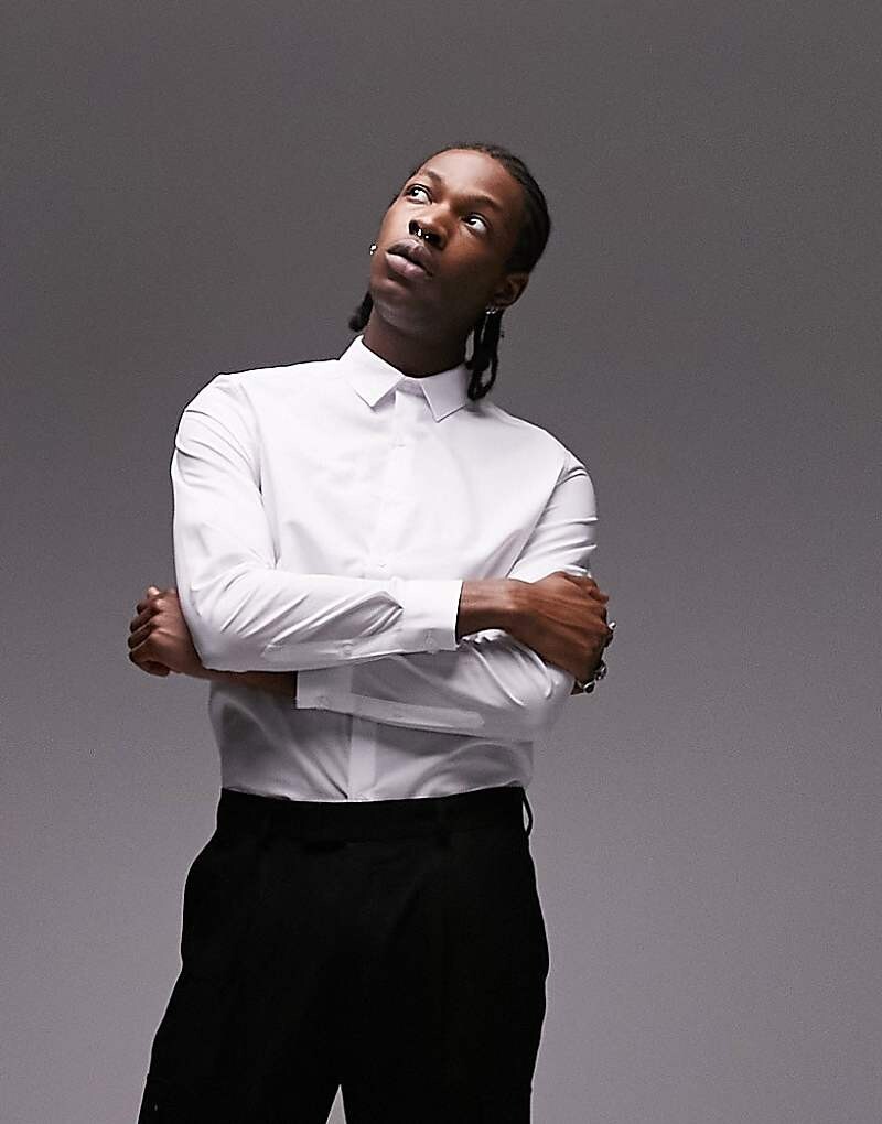 

Topman –, элегантная рубашка приталенного кроя белого цвета с длинными рукавами