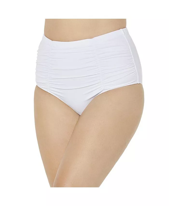 

Женские плавки-шорты с высокой талией и сборками Swimsuits for All, белый