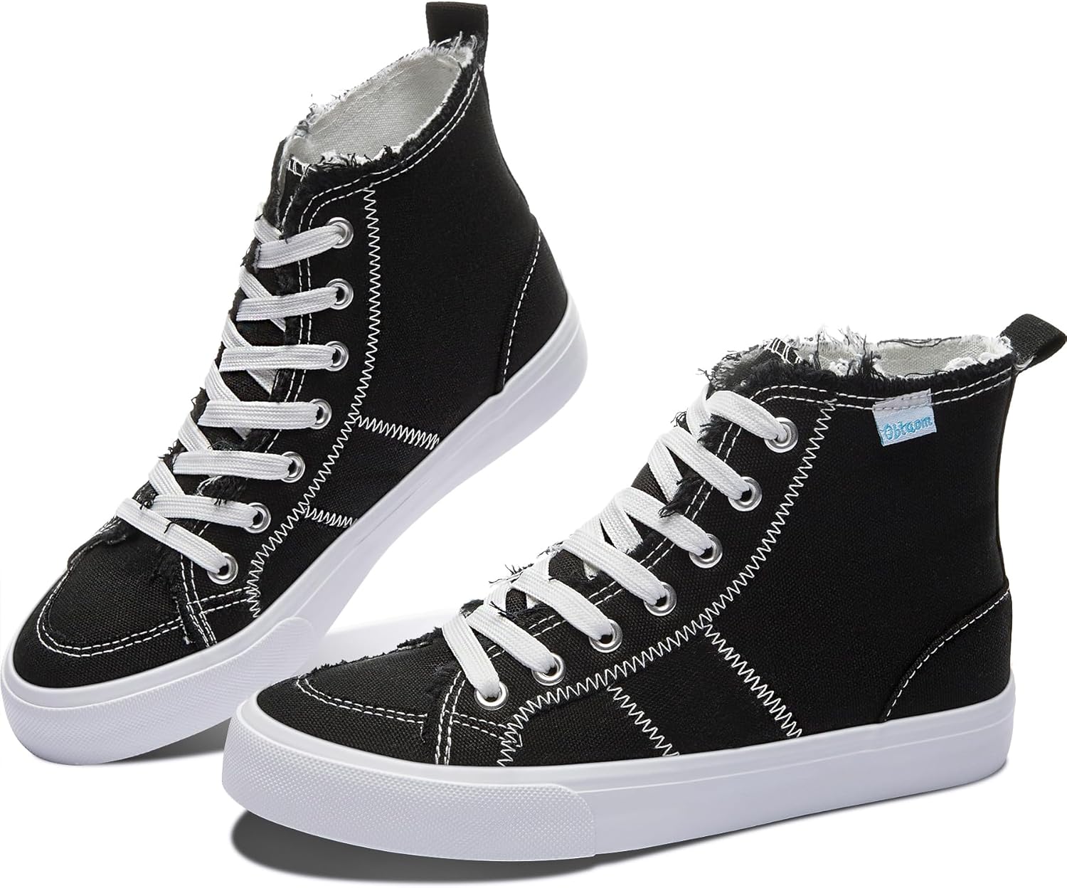 

Женские/мужские высокие кеды Obtaom на средней голени, модные повседневные кроссовки с шнуровкой, из потертого холща, черный