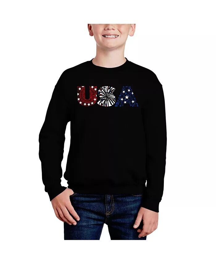 

Толстовка с круглым вырезом Boys USA Fireworks Word Art LA Pop Art, черный