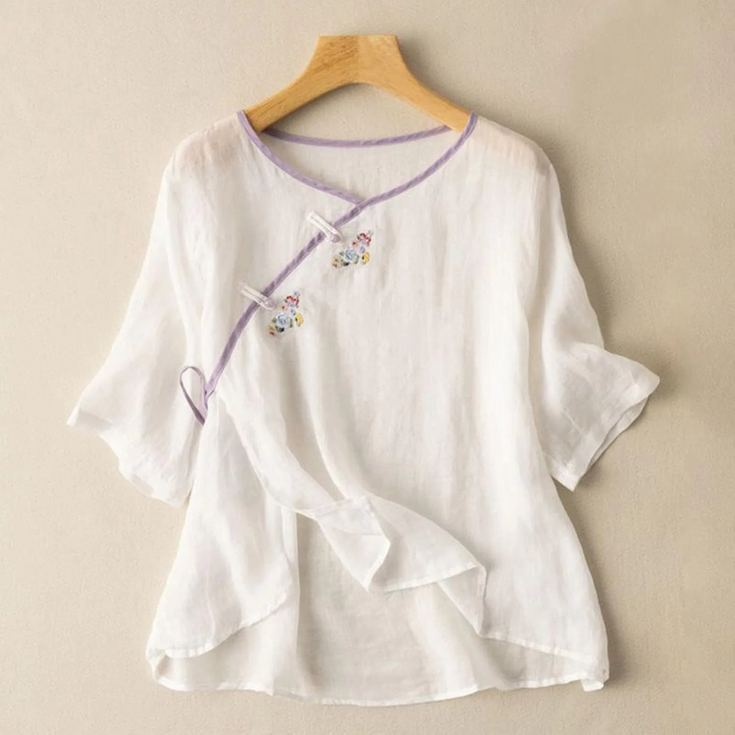 Блуза с вышивкой, свободная, с капюшоном, синий — фото 4