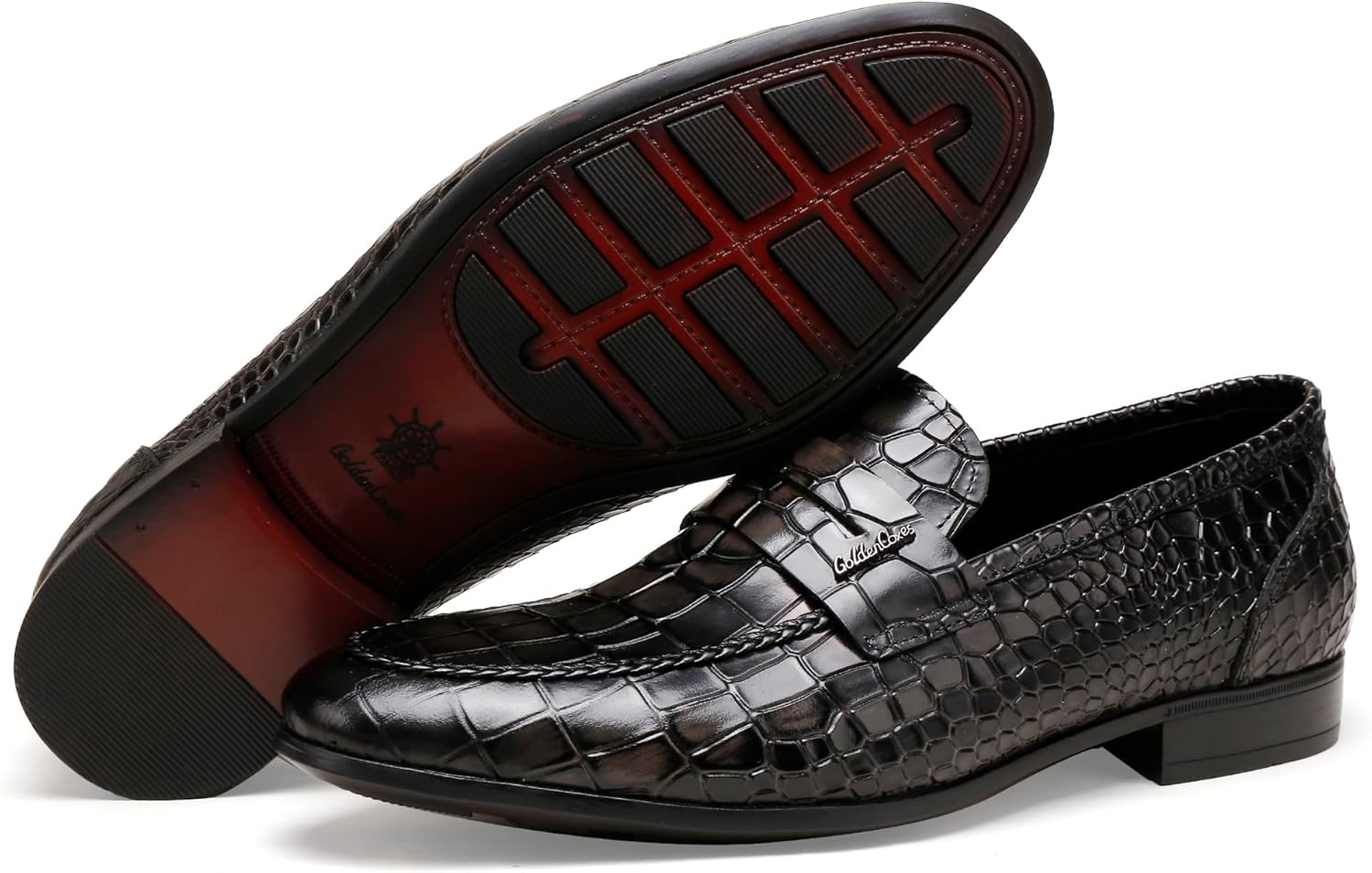 

Кожаные классические туфли для мужчин, слипоны с тиснением под крокодила, повседневные кожаные туфли для деловых встреч, свадеб и вечеринок Generic, серый