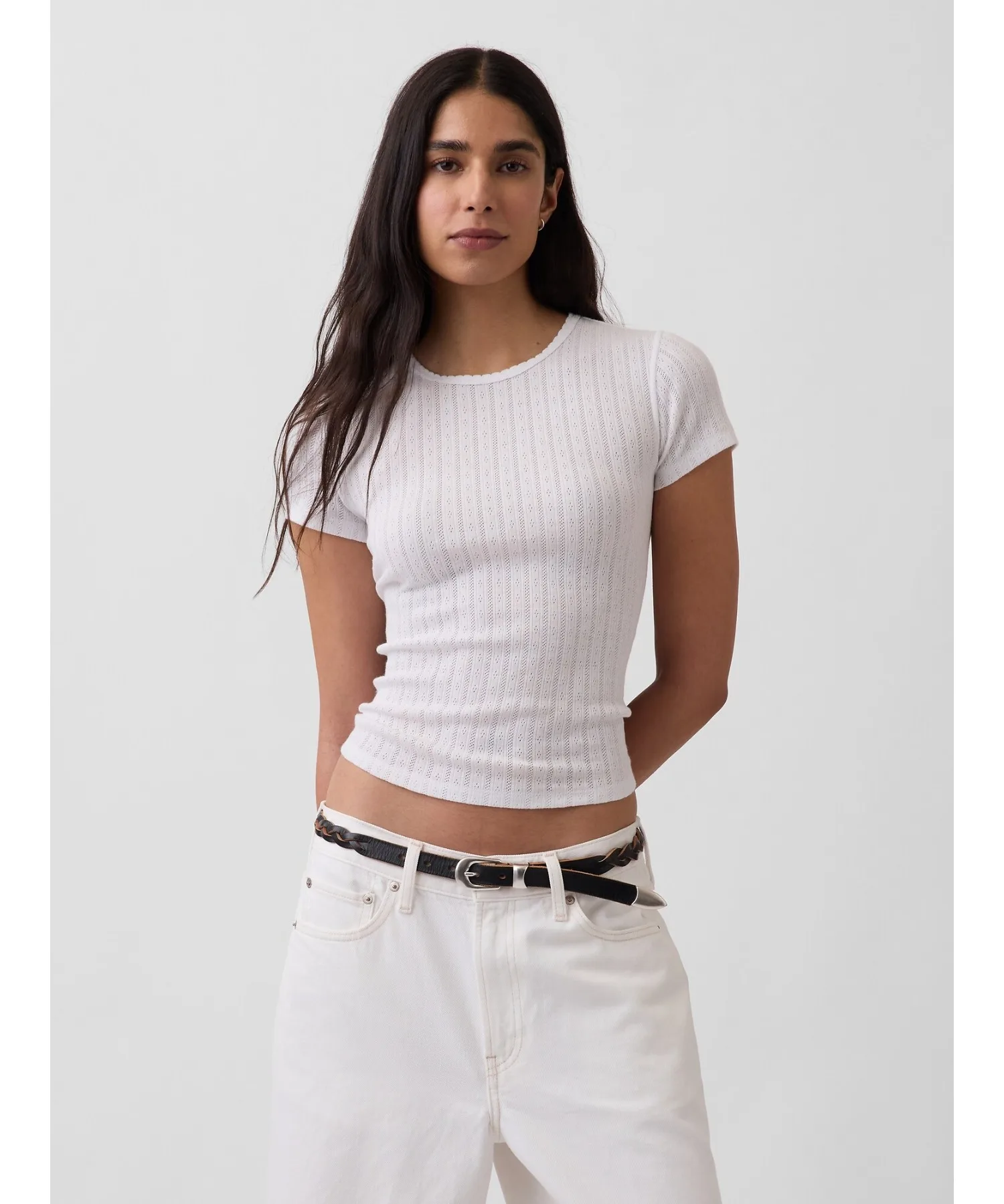 Женская футболка GAP Пойнтейл с круглым вырезом белая
