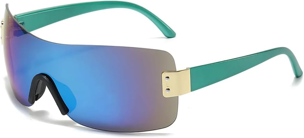 

Роскошные цельные прямоугольные солнцезащитные очки без оправы для женщин и мужчин в винтажном панк-стиле, популярные для активного отдыха (зеркально-зеленые) TVTBBVV, Mirror Green