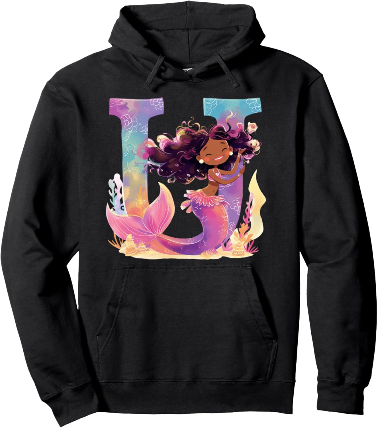 

U Начальная буква алфавита, меланин, черная русалка, день рождения, худи U Black Mermaid Tees Nyc, Черный, U Начальная буква алфавита, меланин, черная русалка, день рождения, худи U Black Mermaid Tees Nyc