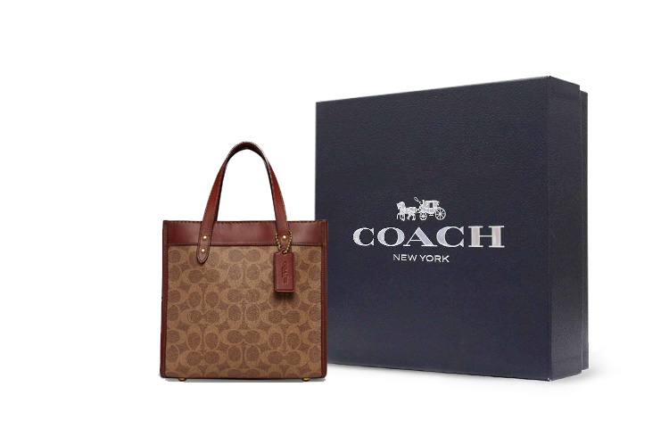 

COACH Полевая холщовая сумка с кожаной отделкой