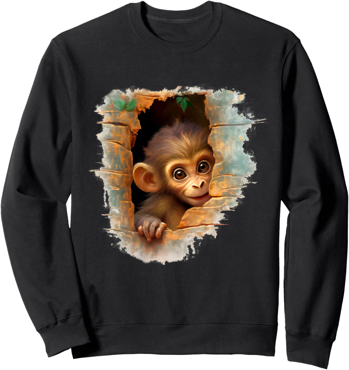 

Милый детеныш обезьянки, выглядывающий из-за любопытных глаз. Толстовка с рисунком Adorable Baby Monkey Peeking Through Wall, черный