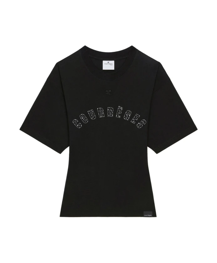 

Черный топ с логотипом, широкие рукава Courrã¨Ges, черный