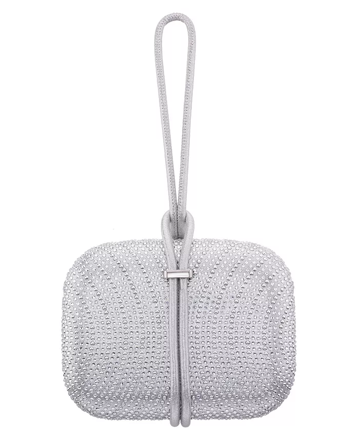 

Клатч Minaudiere с кристаллами и шипами Nina, серебряный
