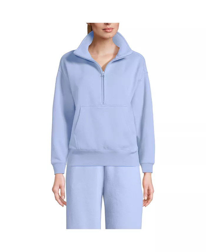

Женская толстовка Serious Sweats с длинным рукавом и молнией до середины груди, свободный крой Lands' End, синий