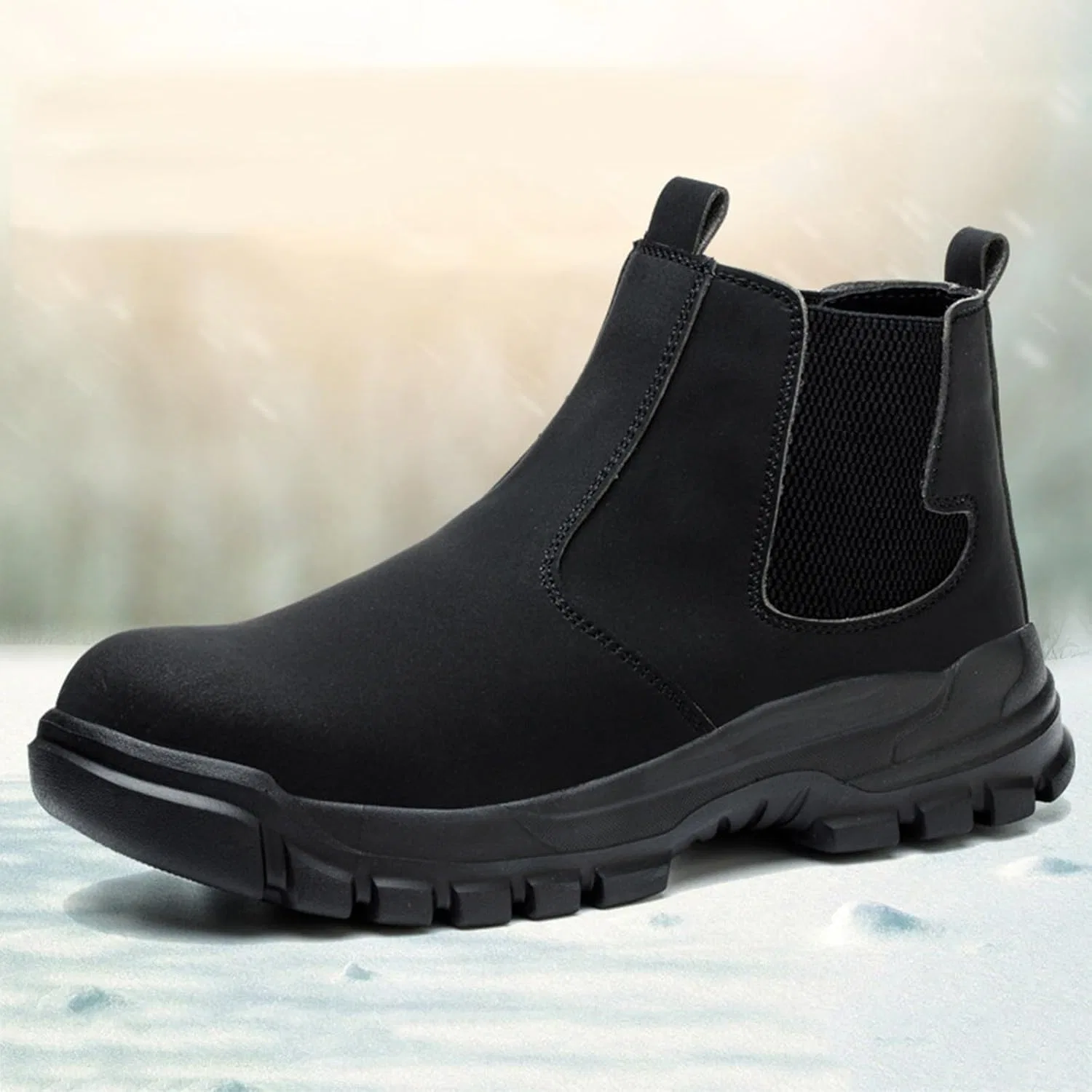 Зимние ботинки Herren Elegant Arbeitsschuhe Outdoor Sicherheitsschuhe Breite Füße Trekkingschuhe Rutschfeste Desert Boot Warm Kampfstiefel Vegan Sicherheitsstiefel,Stiefel Herren Wasserdicht Leder Pu Generic, Schwarz — фото 2