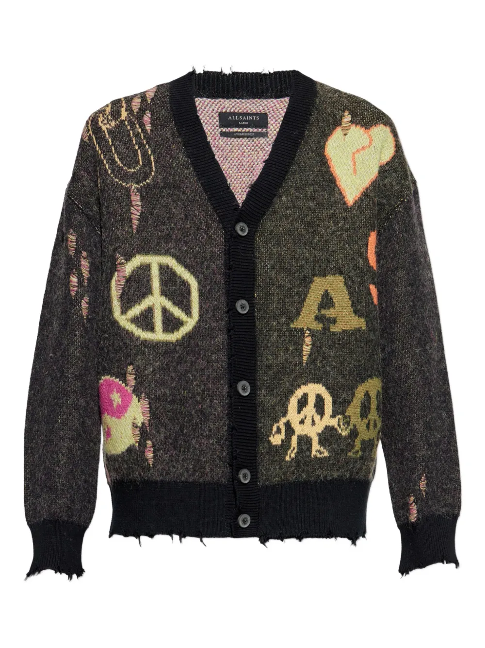 

Кардиган с графичным принтом и бахромой Allsaints, черный