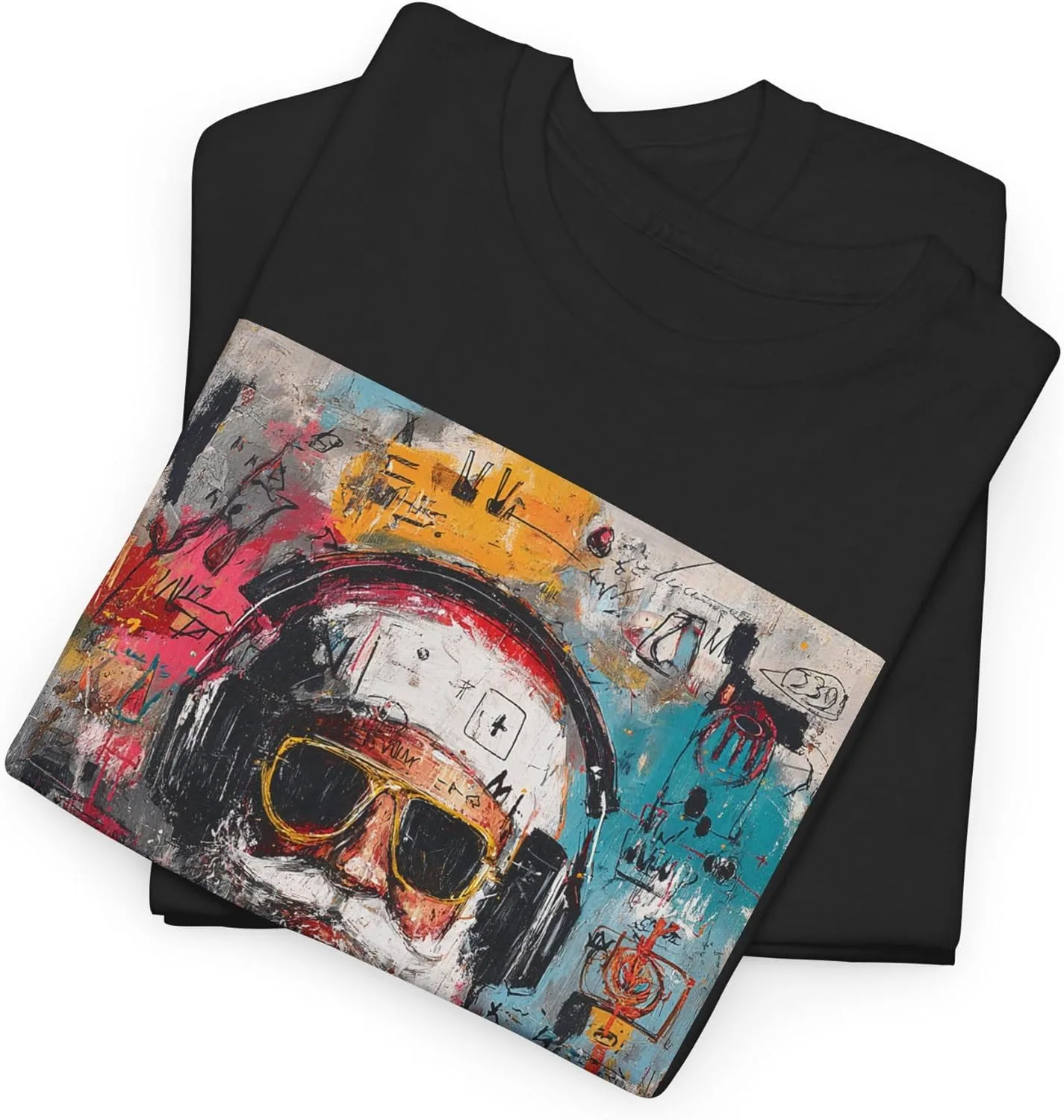 Футболка Graffiti Santa with Headphones | Уличное искусство Urban Holiday GENERIC, черный — фото 2