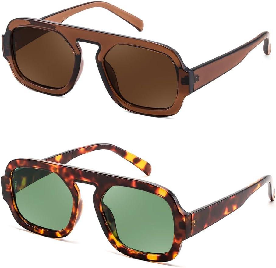 

Солнцезащитные очки FEISEDY в стиле ретро, ​​квадратные, авиаторские, для женщин и мужчин, винтажные, 70-е годы, модные, в пластиковой оправе, артикул B4158, (2 Pack) Brown & Tortoise/Green