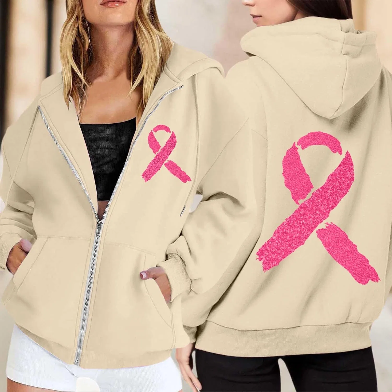 Толстовка на молнии с капюшоном, женская, Pink Ribbon, цвет B1 — фото 2