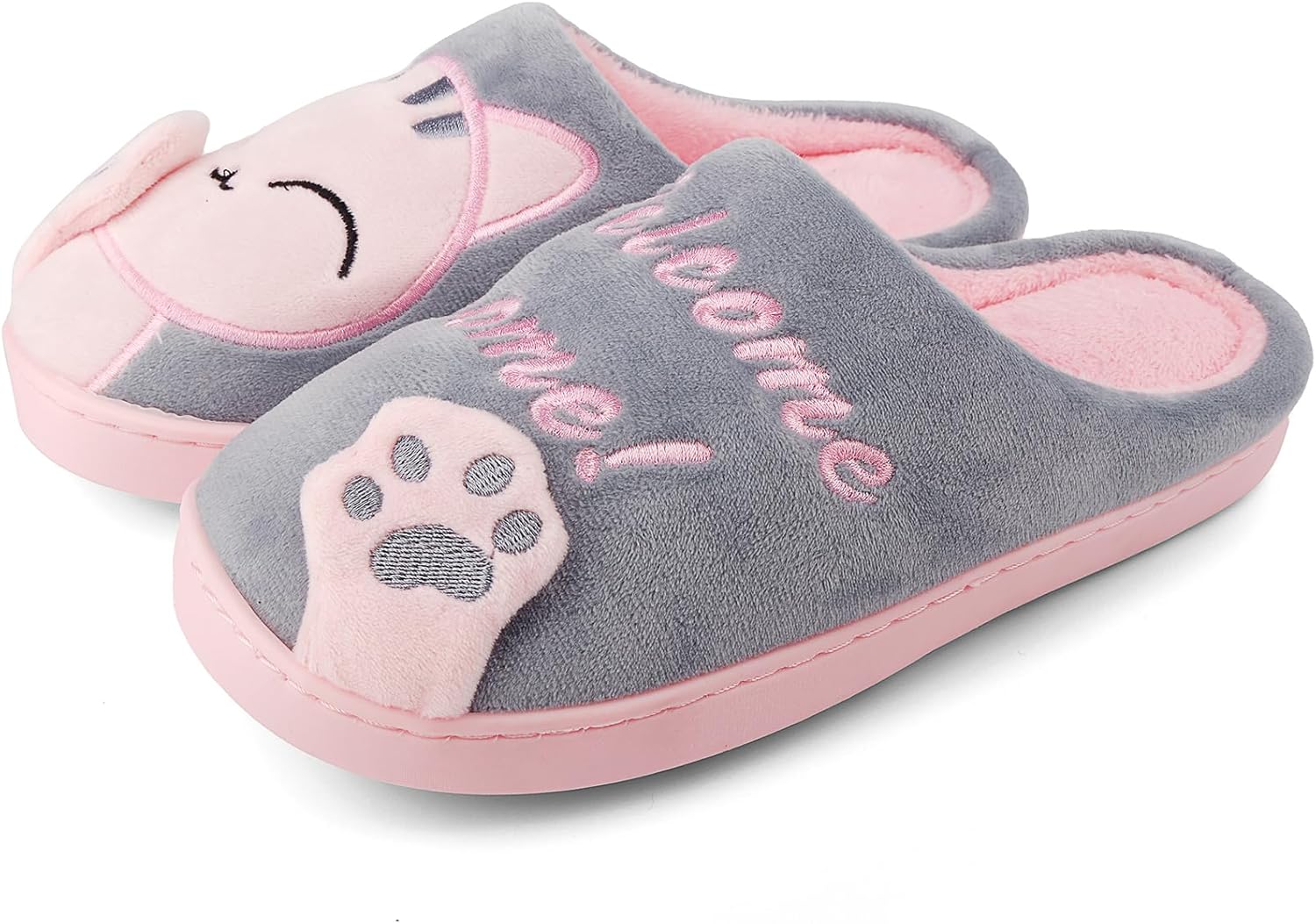 

Женские и мужские тапочки FJWYSANGU с памятью формы, мягкие и теплые, на слипоне, милые тапочки с животными для дома, мягкая плюшевая обувь для дома, для улицы и дома, Cat Gray