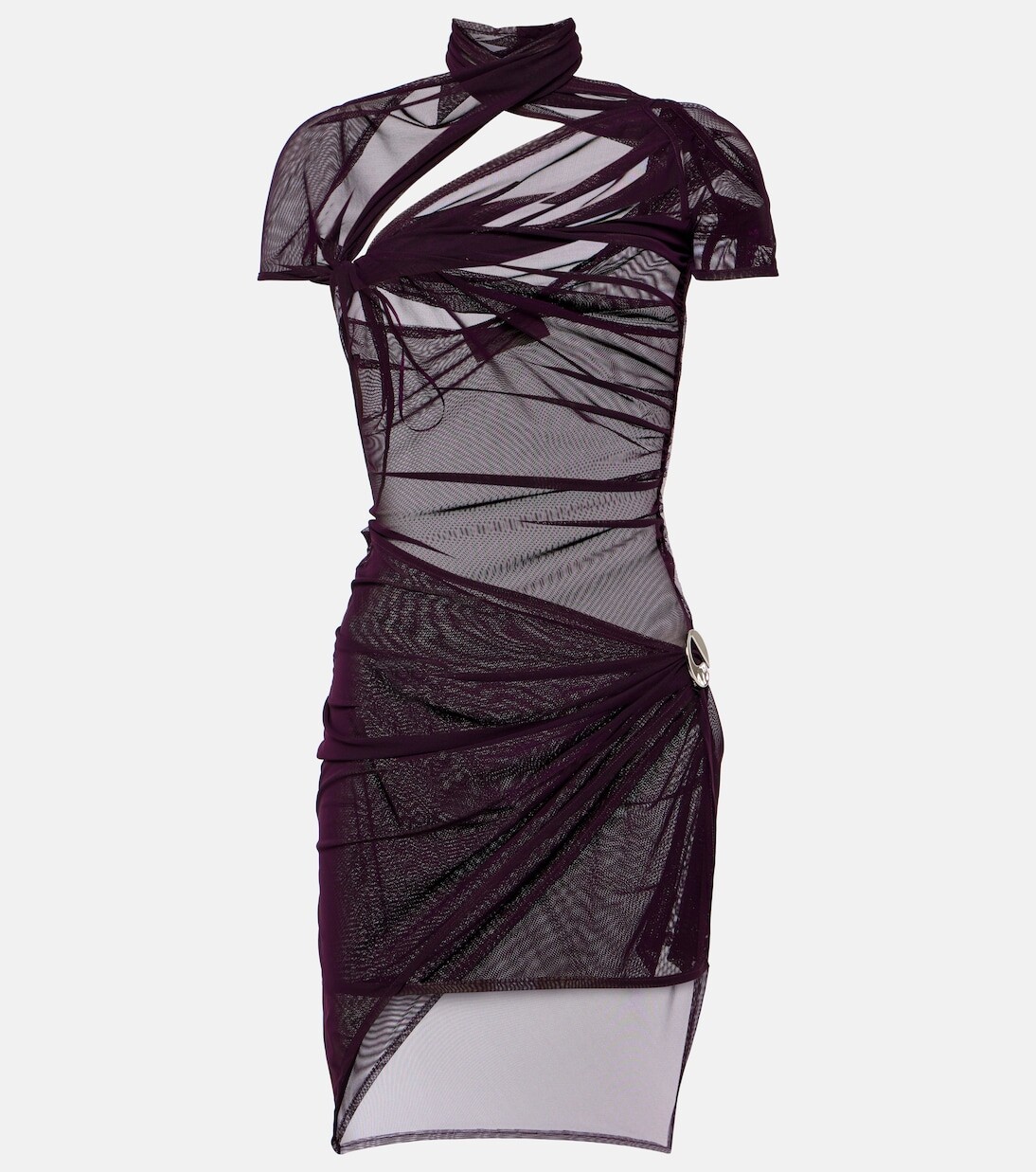 

Асимметричное мини-платье из сетки Coperni, бургундия
