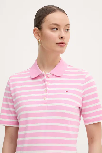 Поло хлопок Tommy Hilfiger, розовый — фото 4